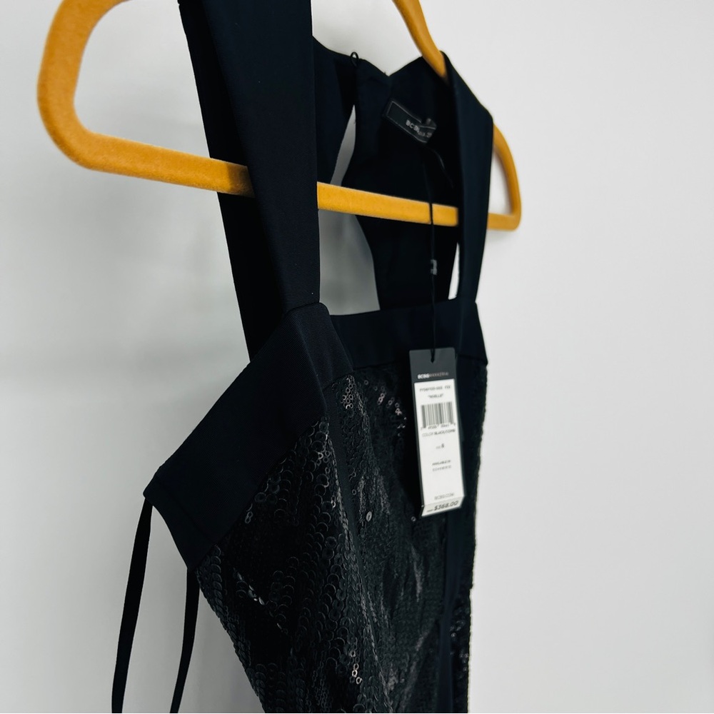 BCBGMAXAZRIA Noelle Black Sequin Flounce Mini Dress Size 8 NWT - Picture 12 of 16